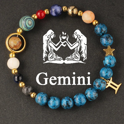 Cosmic Galaxy Solar System Bracelet for Women Men Natural Stone Beads 12 Constellations Bracelet Adjustable Bangle Jewelry Gifts