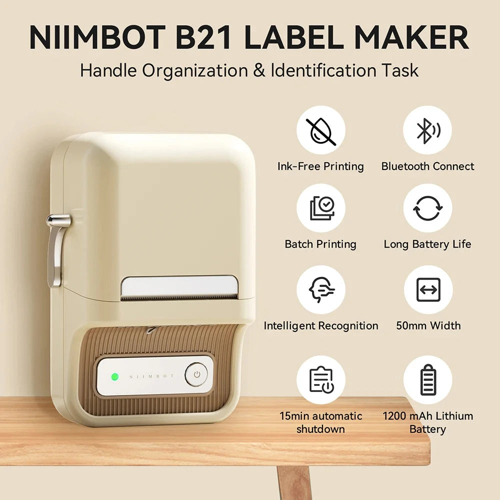 NIIMBOT B21/B1 Portable Thermal Printer 1500mAh Wireless Sticker Printer With Self-adhesive Labels For Barcode Clothing Jewelry