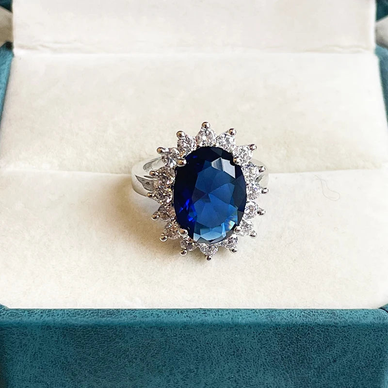 Cellacityi Luxury Paraiba Tourmaline Ring  Sterling Silver Oval shape Finger Rings for Women Sterling Silver Fine Jewelry