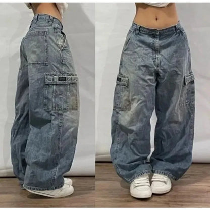 American Street Vintage Washed Camouflage Stitching Jeans Men And Women Y2K High Street Hip Hop Straight Baggy Slim Pants Tide