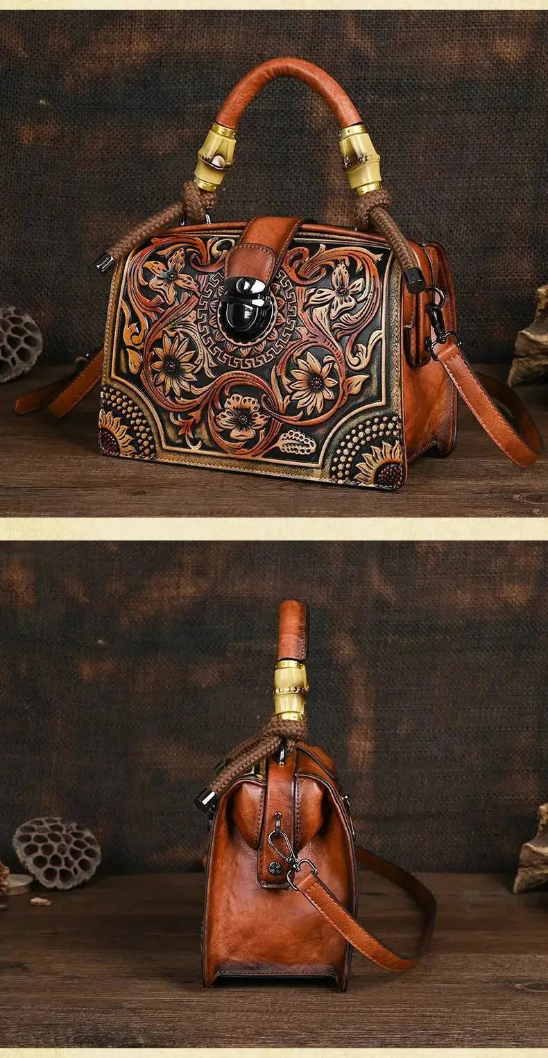 Motaora New Embossed Shoulder Bag For Women's 2025 Vintage Handmade Handbag Female PU Leather Big Capacity Crossbody Bags Purse