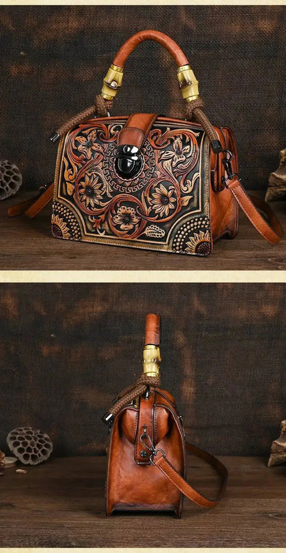 Motaora New Embossed Shoulder Bag For Women's 2025 Vintage Handmade Handbag Female PU Leather Big Capacity Crossbody Bags Purse