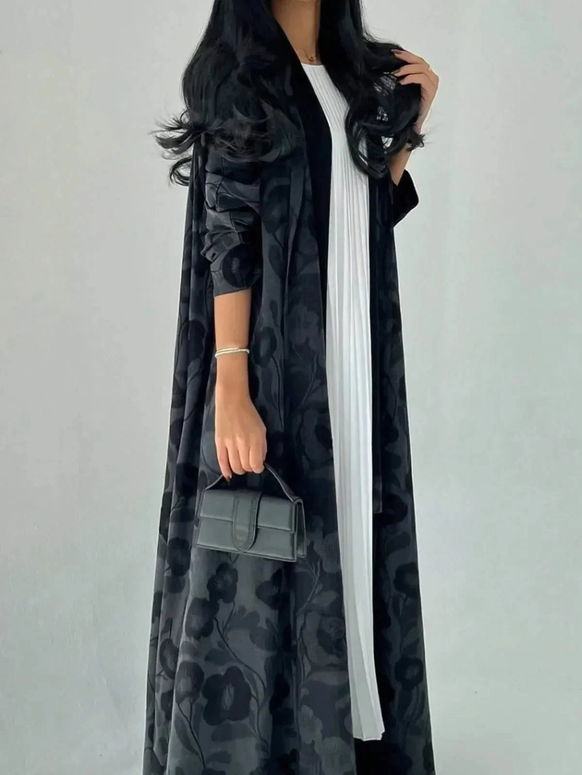 Loose Abaya Women Full Sleeve Printed Open Front Abayas Casual Kaftans Jilbabs Islamic Maxi Dresses Middle-East Ethnic Clothing - AMULET RING STORE