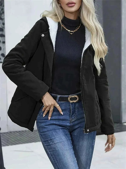 Women Autumn Winter Padded Coat Zip Up Long Sleeve Korean Hooded Jacket Fashion Solid Warm Clothes Casual Outfit Coats Street