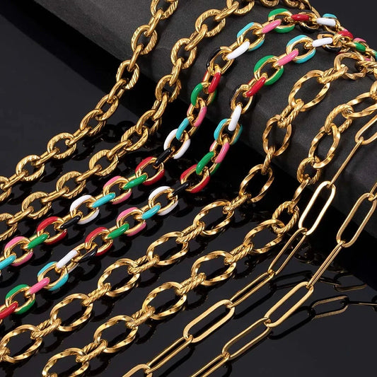 No Fade 1Meter Stainless Steel Gold Plated Embossed Link Chains DIY Women Men Necklaces Bracelets Jewelry Making Bags Chain Bulk - AMULET RING STORE