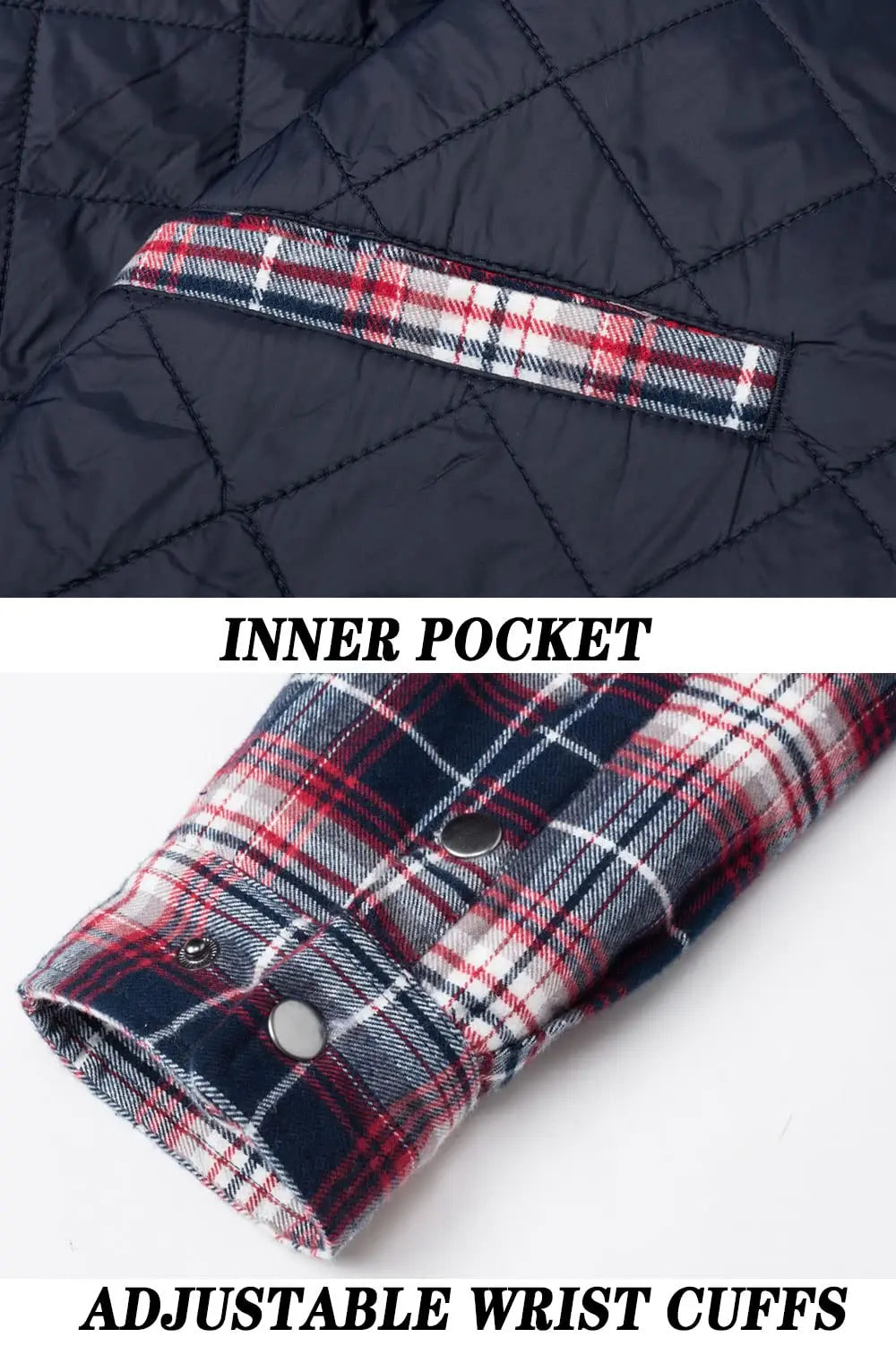 TACVASEN Winter Plaid Cotton Jackets Mens Long Sleeve Quilted Lined Flannel Shirt Jacket Multi-Pockets Outwear Hiking Coats Tops