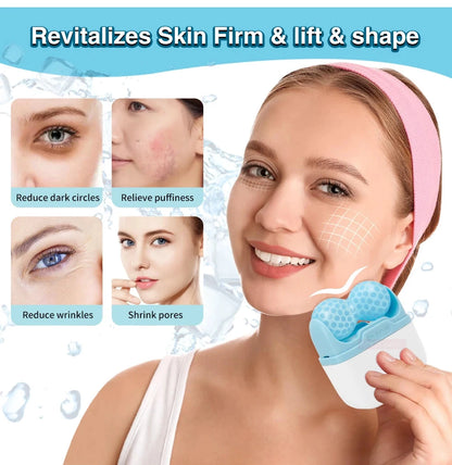Hello Face Roller Ice Facial Massage Reusable 2 Shape Heads Freezable Ice Massager Lifting Tools