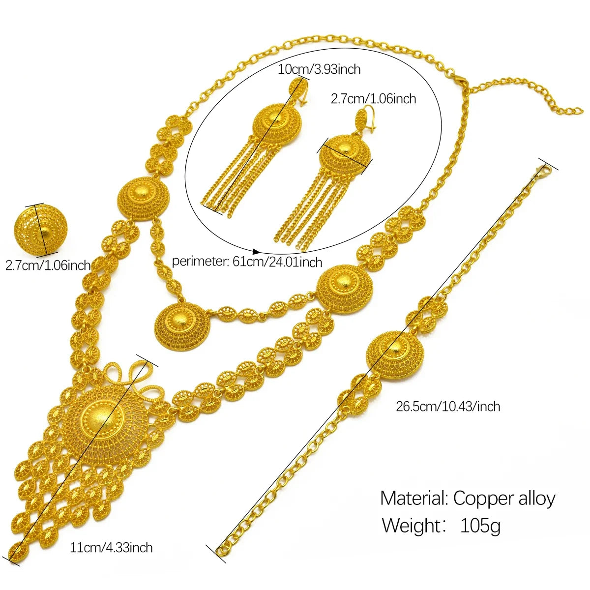 ANIID African 24K Gold Color Long Necklace Jewelry Set Nigerian Party Bridal Wedding Ethiopian Luxury Dubai Indian Wholesale