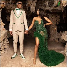 EVLAST Orange Sequin Mermaid Dress - Prom Gown - AMULET RING STORE