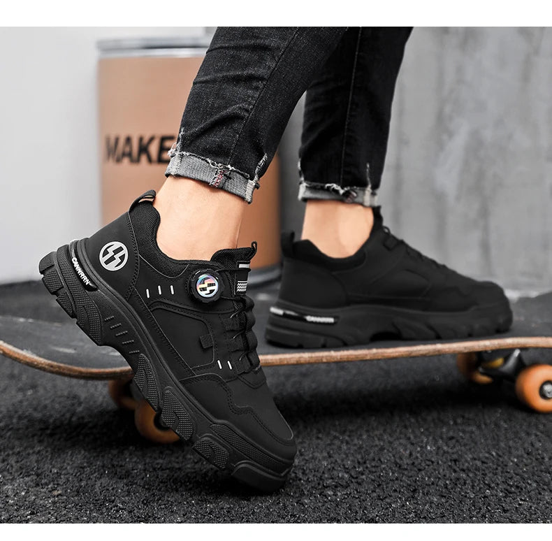 Men's boots autumn and winter new rotating shoelaces fashion casual boots youth outdoor boots anti slip soft sole workwear boots - AMULET RING STORE