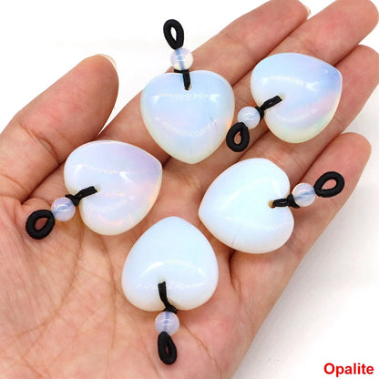 24mm Heart Shape Pendants Natural Stone Healing Crystal Quartz Tiger Eye Energy Gemstones for Jewelry Making DIY Necklace Gifts