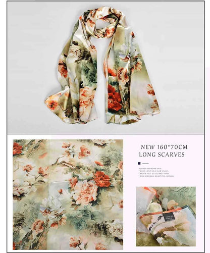 New Spring Fall Pink Rose Silk Scarf Shawl Printed Winter Fashion Women Neck Scarf  Floral Design Long Scarves Wraps  160*70cm
