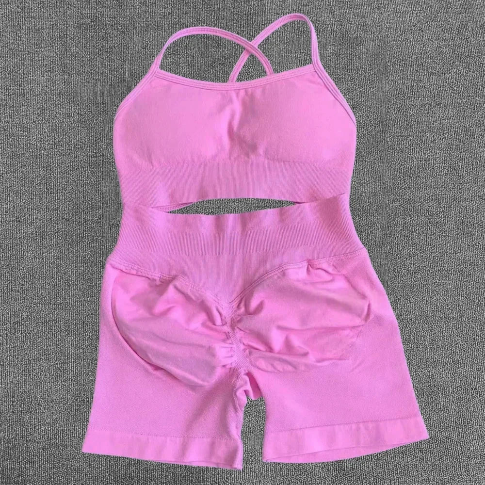 WHENG Peach Hip Lifting Suit Back Cross Sports Bra Shockproof Bra Quick Drying Shorts Set Gym Fitness Running Yoga Suit