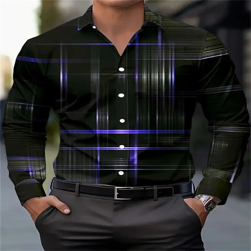 8 Color Geometric Plaid Shirt Men's Button Shirt Long Sleeve Casual Fashion Outdoor Vacation Street Trend 3D Printed Lapel Shirt
