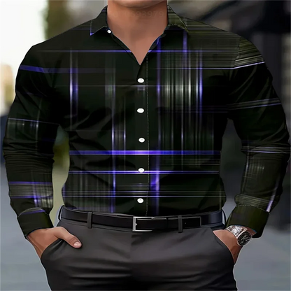 8 Color Geometric Plaid Shirt Men's Button Shirt Long Sleeve Casual Fashion Outdoor Vacation Street Trend 3D Printed Lapel Shirt