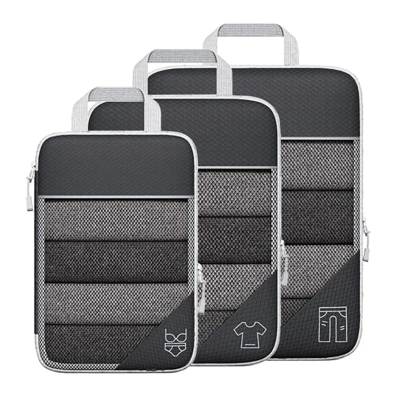 3/6PCS Compressed Packing Cubes Travel Storage Set With Shoe Bag Mesh Visual Luggage Organizer Portable Lightweight Suitcase Bag - AMULET RING STORE