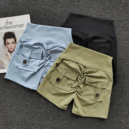 New Yoga Shorts With Pocket Women Sport High Waist Tights Buttocks Fitness Workout Leggings Push Up Gym Clothing Cycling Shorts