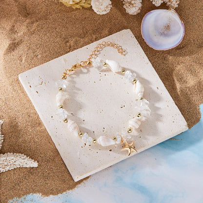 Bohemian Starfish Pendant Bracelet for Women Handmade Crushed Stone Beaded Bracelet Summer Beach Jewelry Travel Accessory Gift