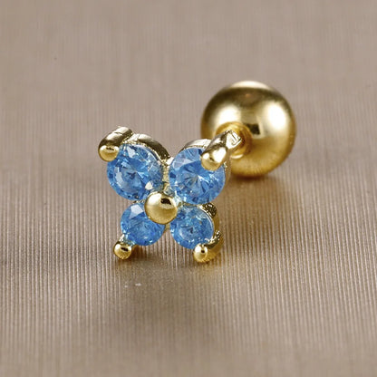 1PC Stainless Steel Birthstone Little Ear Stud Earrings 12 Zodiac Signs Crystal Zirconia Butterfly Earring Party Wedding Jewelry