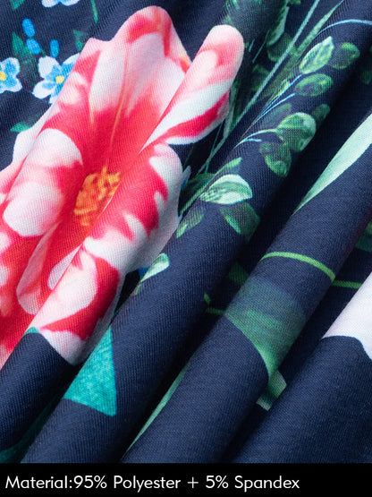 Nice-forever Vintage Elegant Floral Print Pleated Round neck vestidos A-Line Pinup Business Party Women Flare Swing Dress A102