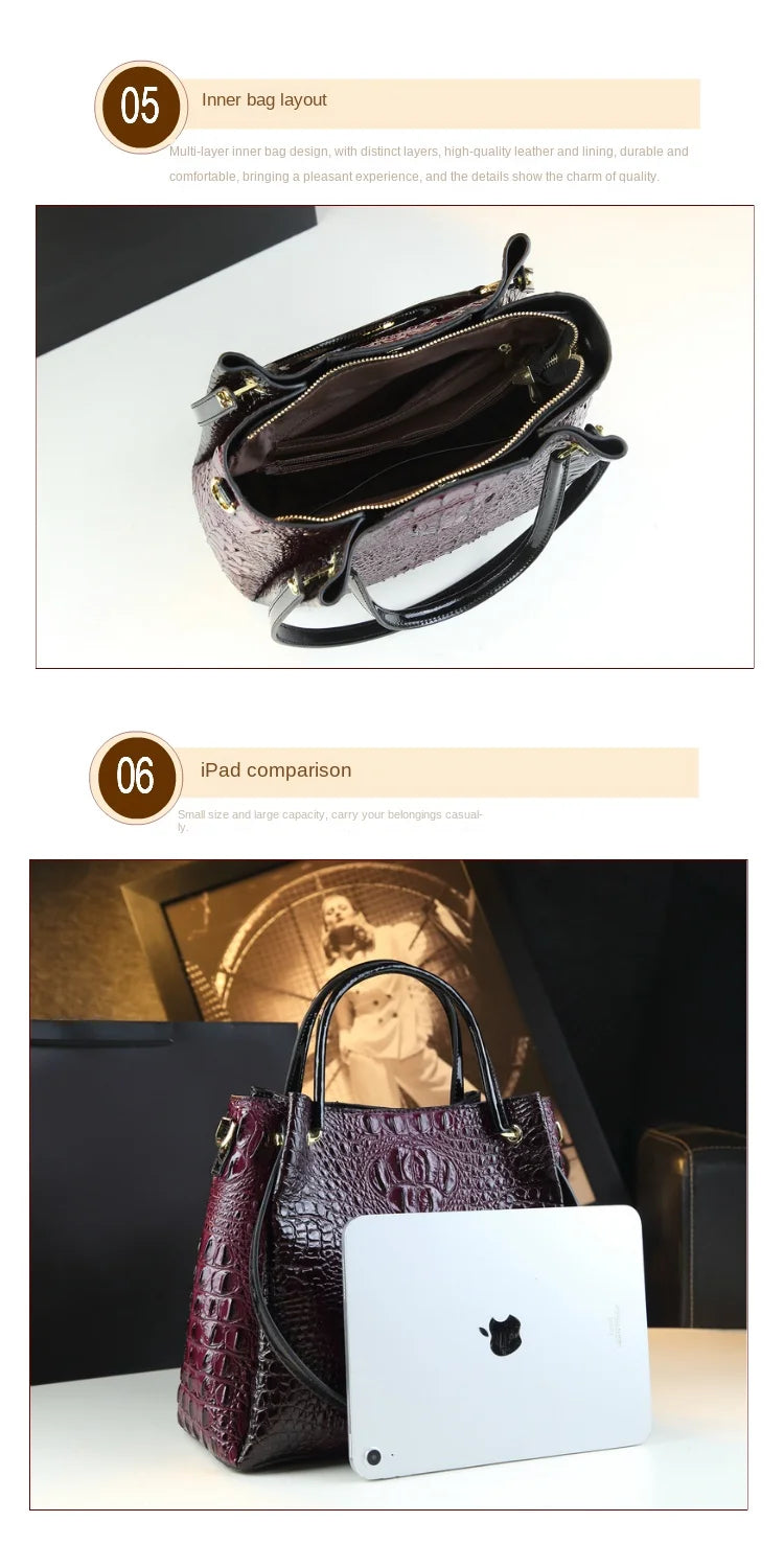 Genuine Leather Women Handbags New Tote Bag Fashion Crocodile Print Bucket Bag Retro Shoulder Messenger Bags Trend 2025