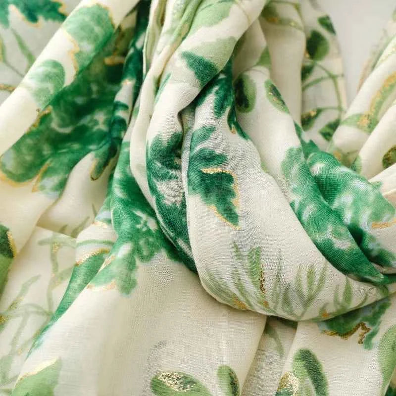 Winter Lurex Leaf Floral Fringe Cotton Viscose Shawls Scarf Lady High Quality Wrap Pashmina Stole Bufandas Muslim Hijab 180*90Cm