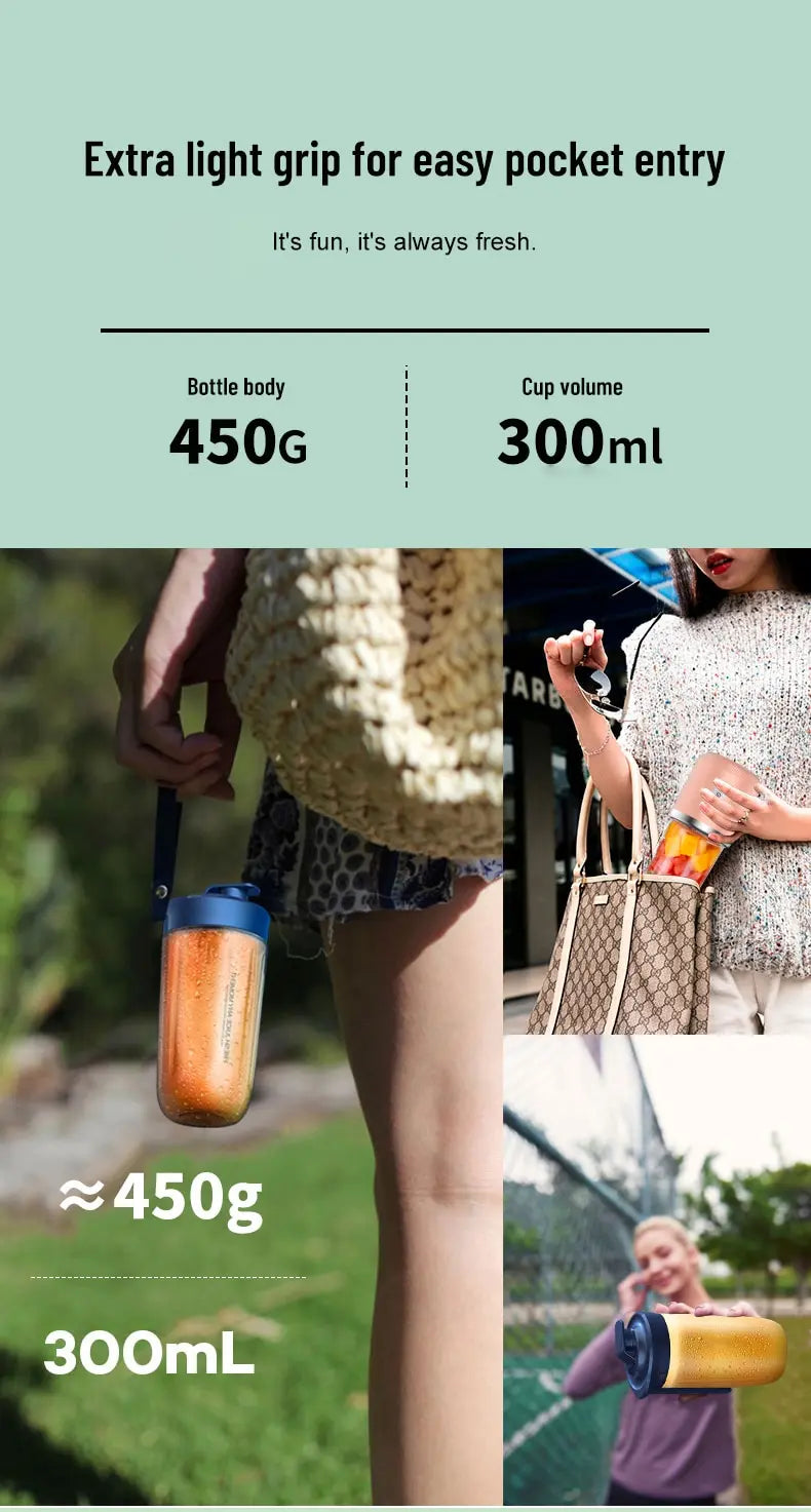 Portable Blender Bottle Electric 6 Blades Multifunction Juice Blender Fresh Juice Smoothie Blender Ice CrushCup Food Processor - AMULET RING STORE