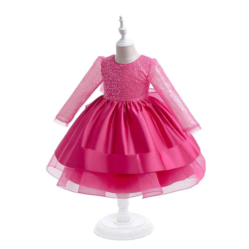 Baby Girl Birthday Fluffy Dress Infant Sequin Baptism Gown Flower Wedding Costume Kids Long Sleeved Clothes Toddler Vestidos