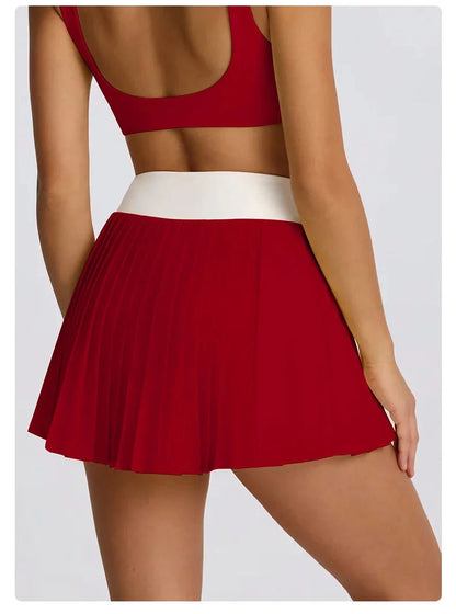 Sports Yoga Set 2 Pieces Women Tracksuit Sportswear Workout Running Clothing High Waist Short Skirt Sports Bra Athletic Wear