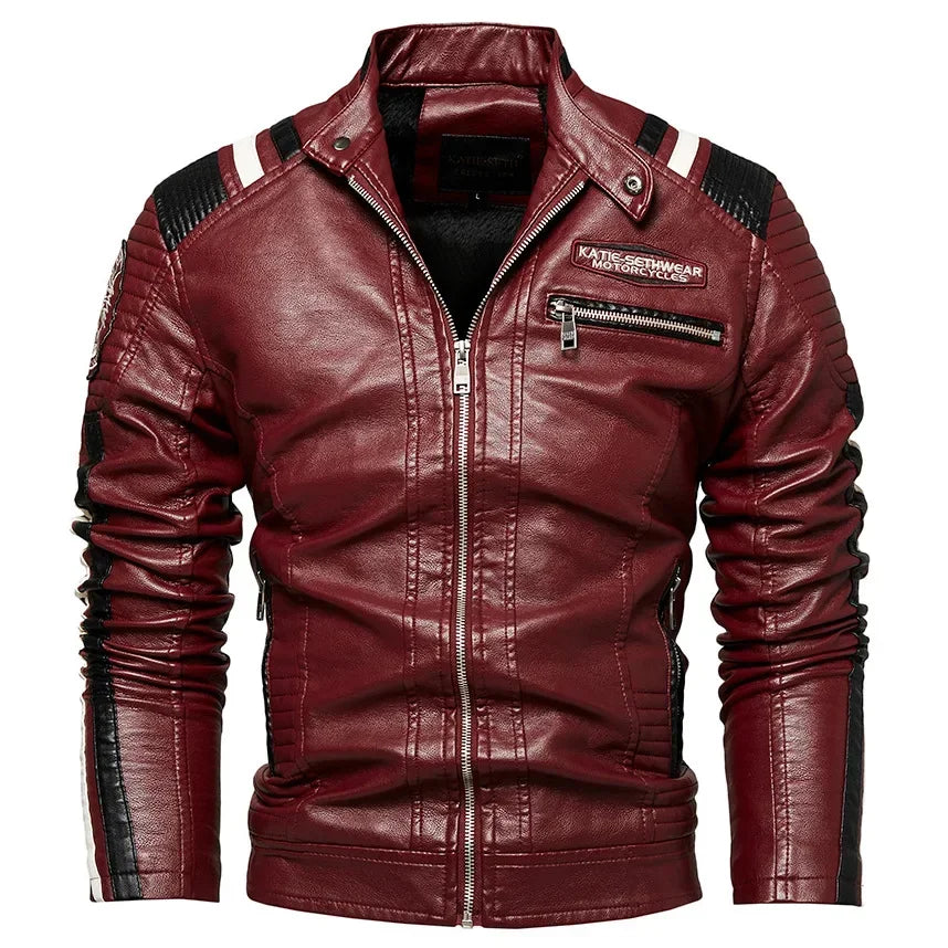 Men's Motorcycle Leather Jacket Standing Collar Coat Jacket Men's Leather Bomber Moto Jackets Baseball Collar PU Bike For Male