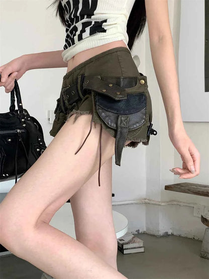 Summer Women Goblin Core Abi Y2k Streetwear Gyaru Cargo Denim Shorts Japanese Harajuku Jean Hot Pants Grunge Kpop Cyber Punk