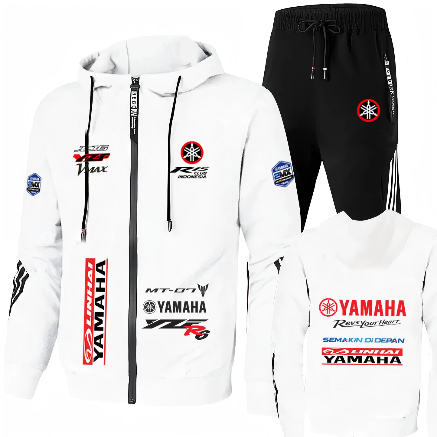 YAMAHA Motorcycle Logo Men's Two Piece Clothes and Pants Set for Morning Running, Sports and Leisure, Outdoor Fishing, Windproof
