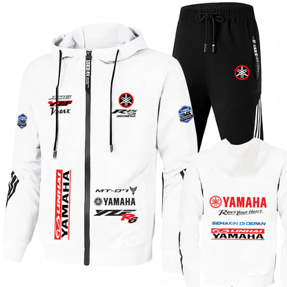 YAMAHA Motorcycle Logo Men's Two Piece Clothes and Pants Set for Morning Running, Sports and Leisure, Outdoor Fishing, Windproof
