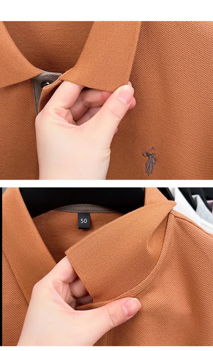 100% pure cotton men's short sleeved polo shirt hot selling summer fashionable horse logo embroidery classic Paul casual T-shirt