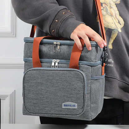 1PC Double Layer Lunch Bag Large Capacity Thermal Insulation Lunch Bags Leakproof Cooler Tote For Men Women Work Picnic School