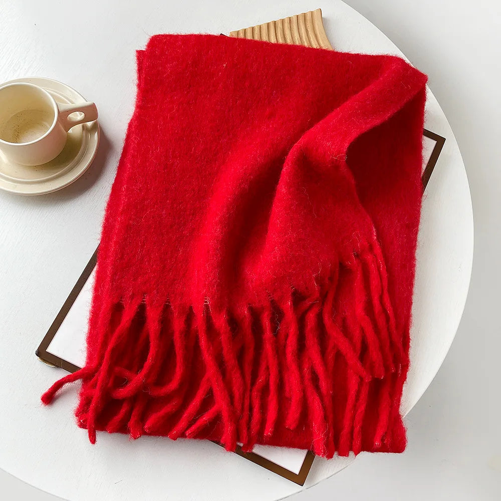 Korean Version Stylish Solid Scarf Women Men Autumn Winter Wool Blend Soft Pulled Mufller Female Male Versatile Pink Shawl Girl