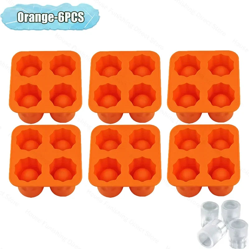 4Cup Shape Silicone Ice Cube Mold Tray for Summer Bar Party DIY Cold Drinks Kitchen Essential Ice Cup Maker Compartment Mold - AMULET RING STORE