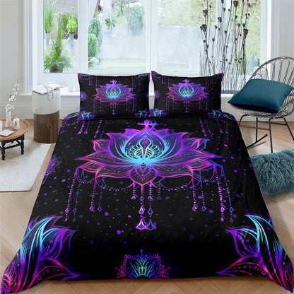 2/3pcs Bed Set Bohemian Lotus Duvet Cover Set Mandala Flower Quilt Cover Adult Black Polyester Bedding Set Queen King Twin Teens - AMULET RING STORE