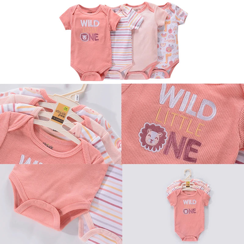 4Pieces Cotton Newborn Bodysuit Print Baby Girl Clothes 0-12M Cartoon Baby Boy Clothes Summer Short Sleeve Romper Bebes - AMULET RING STORE