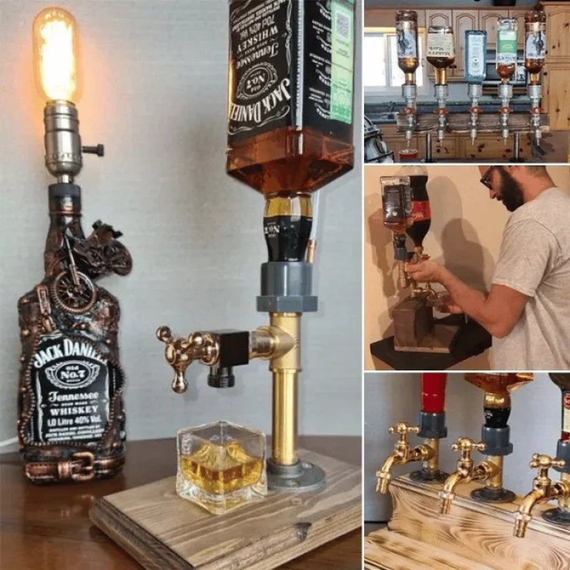 Whiskey Wood Dispenser 1/2/3-Heads Faucet Shaped Dining Table Wine Holder Liquor Stations Pipe Diffuser Bar Accessories - AMULET RING STORE