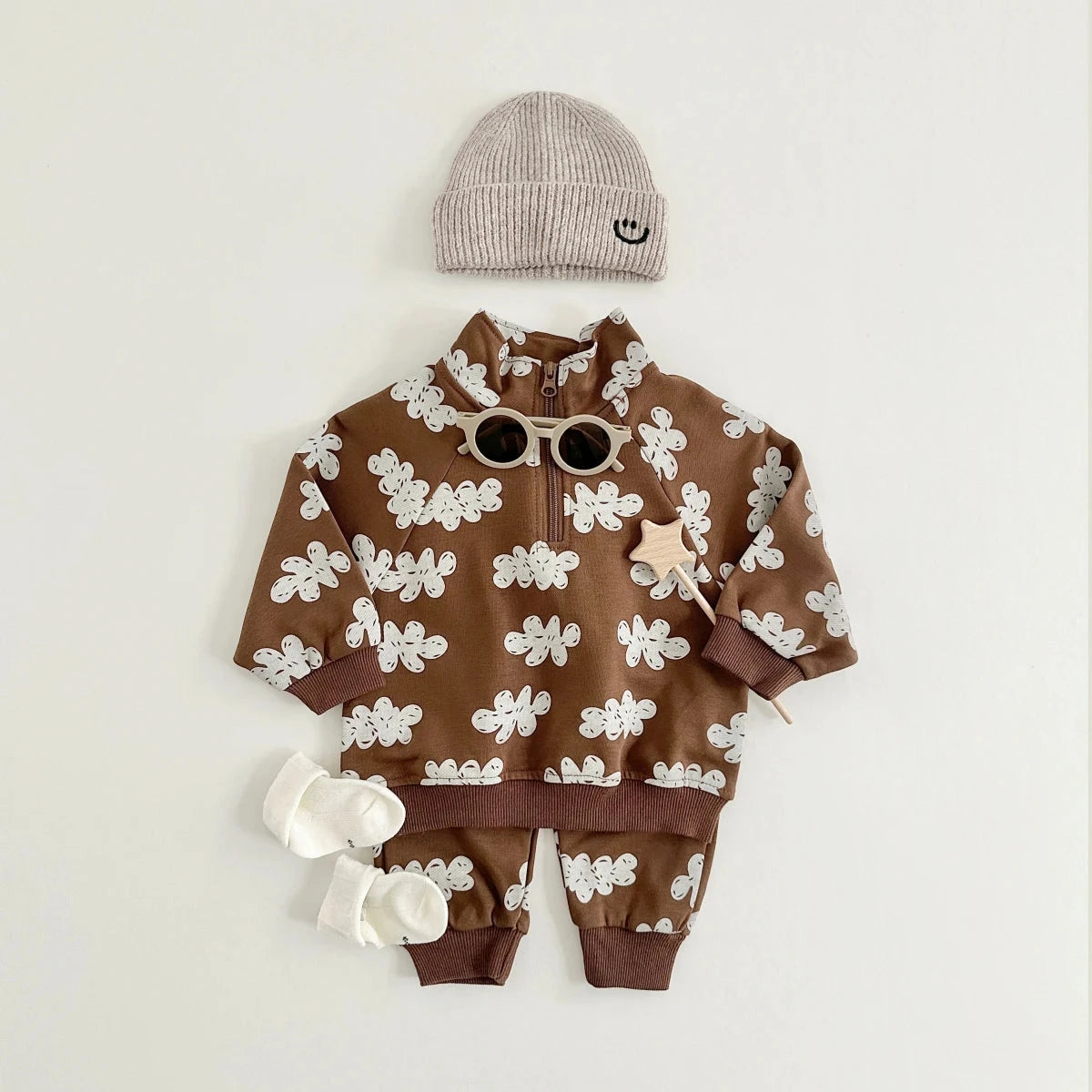 Spring New Boys Clothing Set Cloud Print Zipper Long Sleeved Pants Cotton Sweatshirt 0-4Y Baby Girls Pullover 2PCS Newborn - AMULET RING STORE