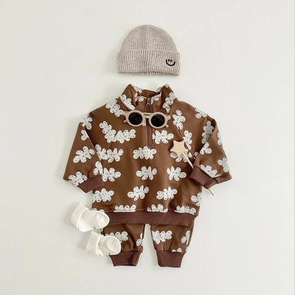 Spring New Boys Clothing Set Cloud Print Zipper Long Sleeved Pants Cotton Sweatshirt 0-4Y Baby Girls Pullover 2PCS Newborn - AMULET RING STORE