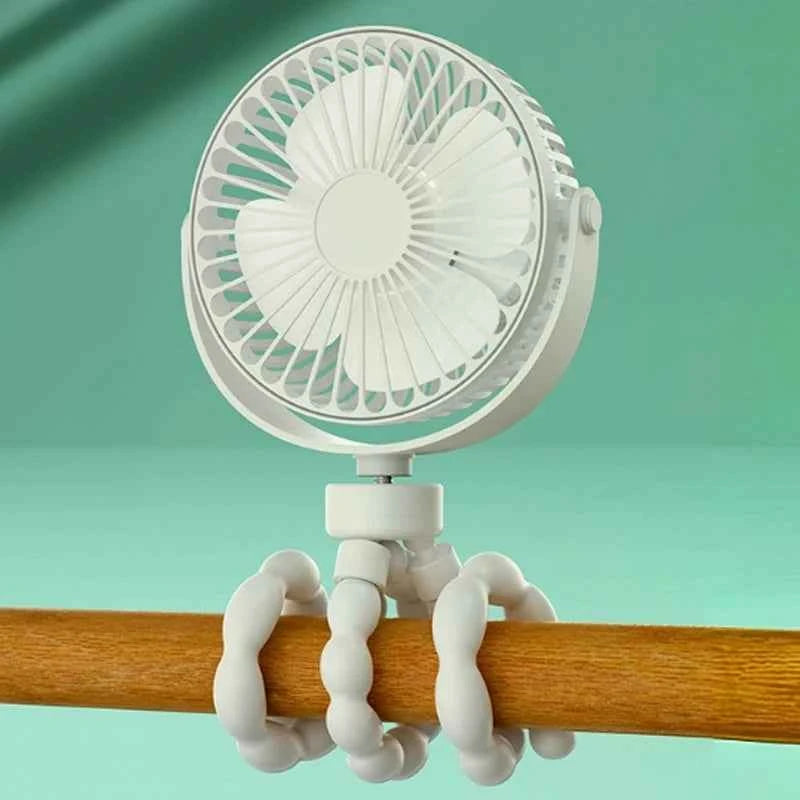 Portable Oscillating Pram Fan Mini Handheld Personal Car Seat Baby Fan with Flexible Tripod Clip-on USB Battery Operated