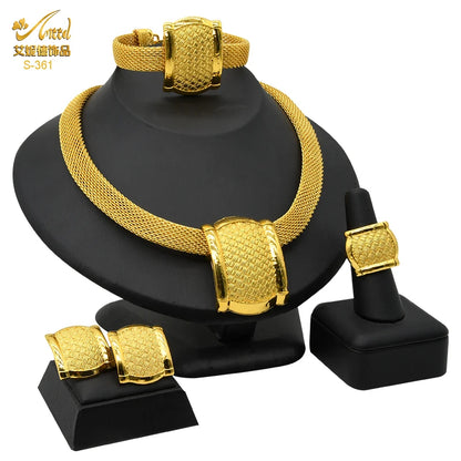 ANIID Dubai Plated Jewelry Set For Women Indian Earring and Necklace Nigeria Moroccan Bridal Accessorie Wedding Bracelet Gifts