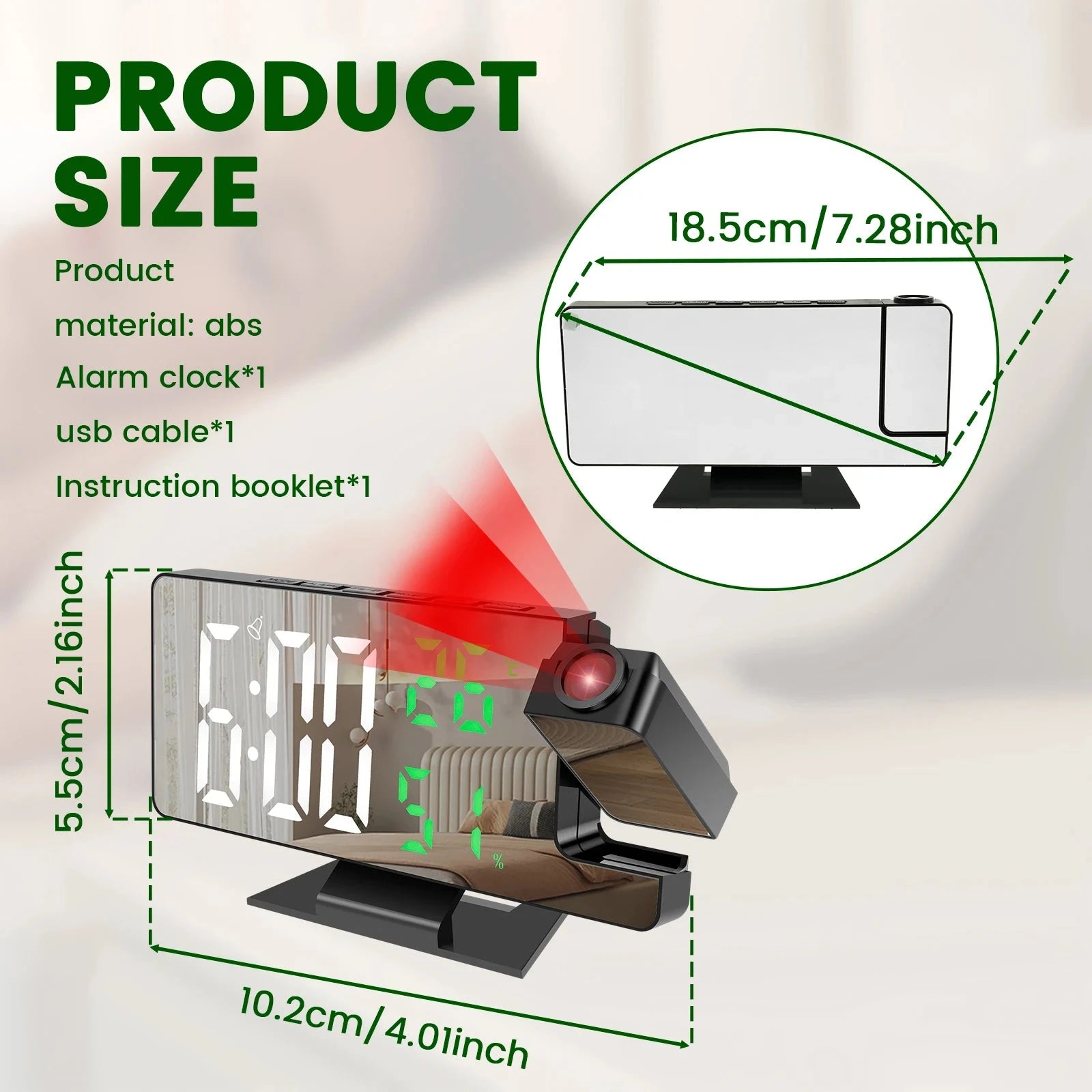 Projection digital alarm clock 180 ° arm projection LED alarm clock multifunctional USB plug in projector desktop LED clock