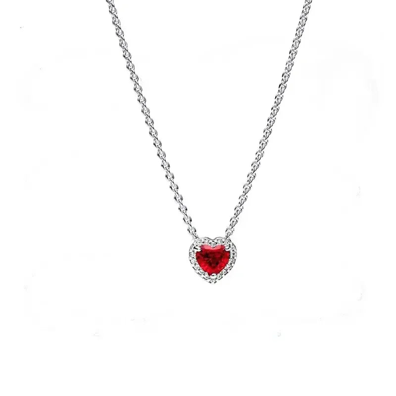 Hot Sale Original 925 Sterling Silver Colorful Necklace Heart-Shaped Elevated Heart Necklace Lover's Holiday Gift Jewelry