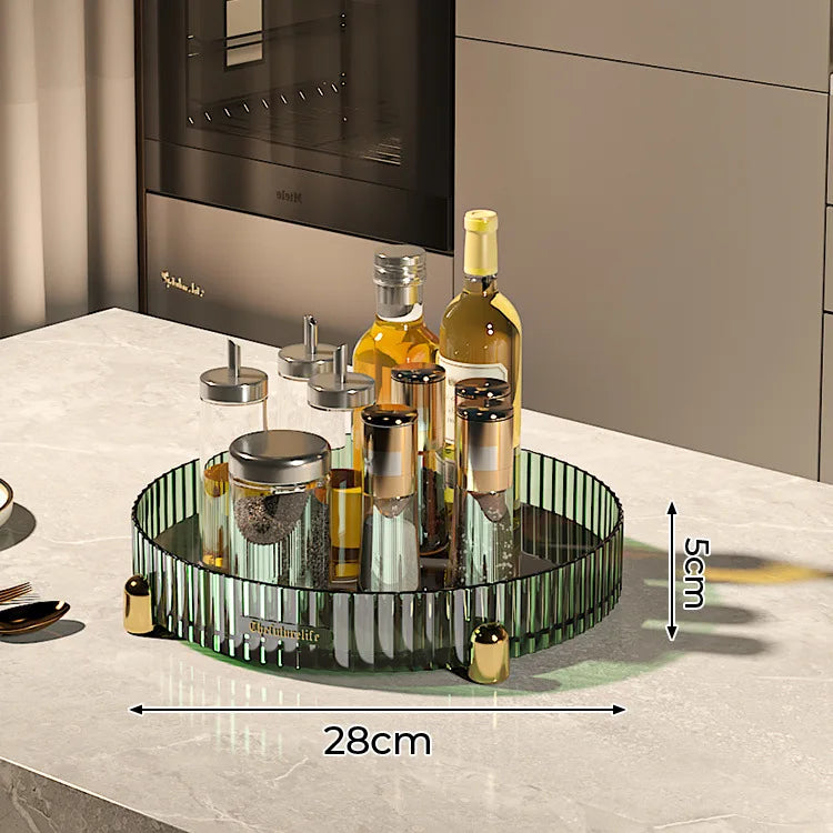 Kitchen Spice Rack Double Layer 360° Rotating Seasoning Holder Large Capacity Shelf Snacks Cosmetics Office Bathroom Storage - AMULET RING STORE