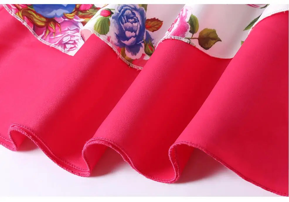 Summer Girls Rose Print Dress Princess Wedding Birthday Party Frocks Satin Children Vestidos Dresses For Girl Christmas Clothing