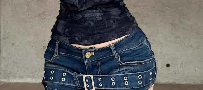 Summer Women Japanese Low Rise Cargo Jean Shorts Y2K 2000s Denim Hot Pants Harajuku Grunge Punk Skinny Gyaru Coquette Kpop Sexy