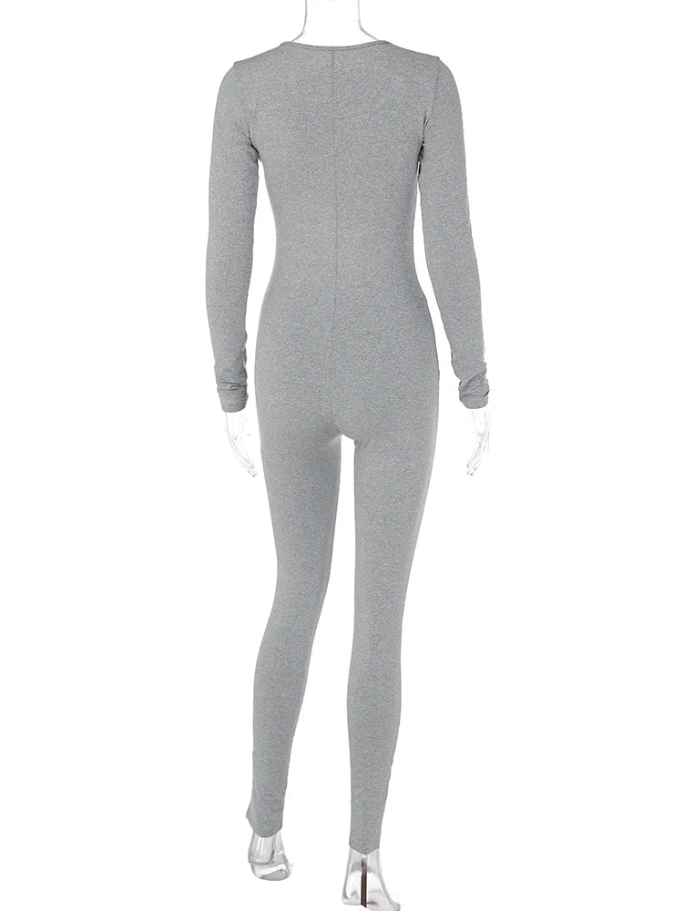 Dulzura Solid Pure Hole Hollow Out Straps Lace-Up Jumpsuit Long Sleeves 2023 Summer Autumn For Women Sexy Streetwear Wholesale - AMULET RING STORE